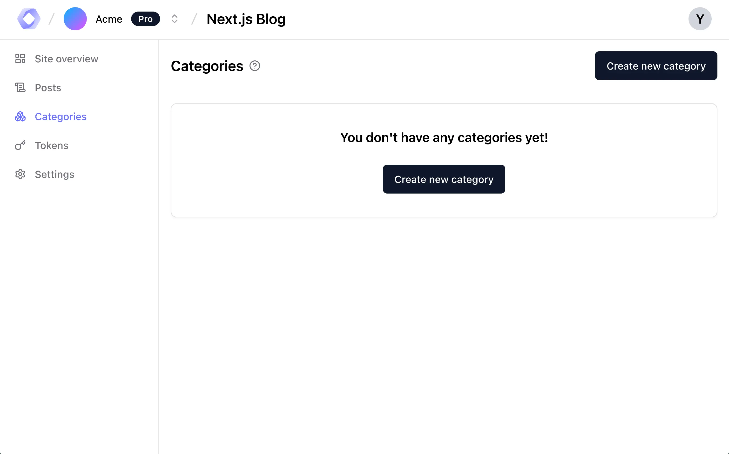 Site categories page